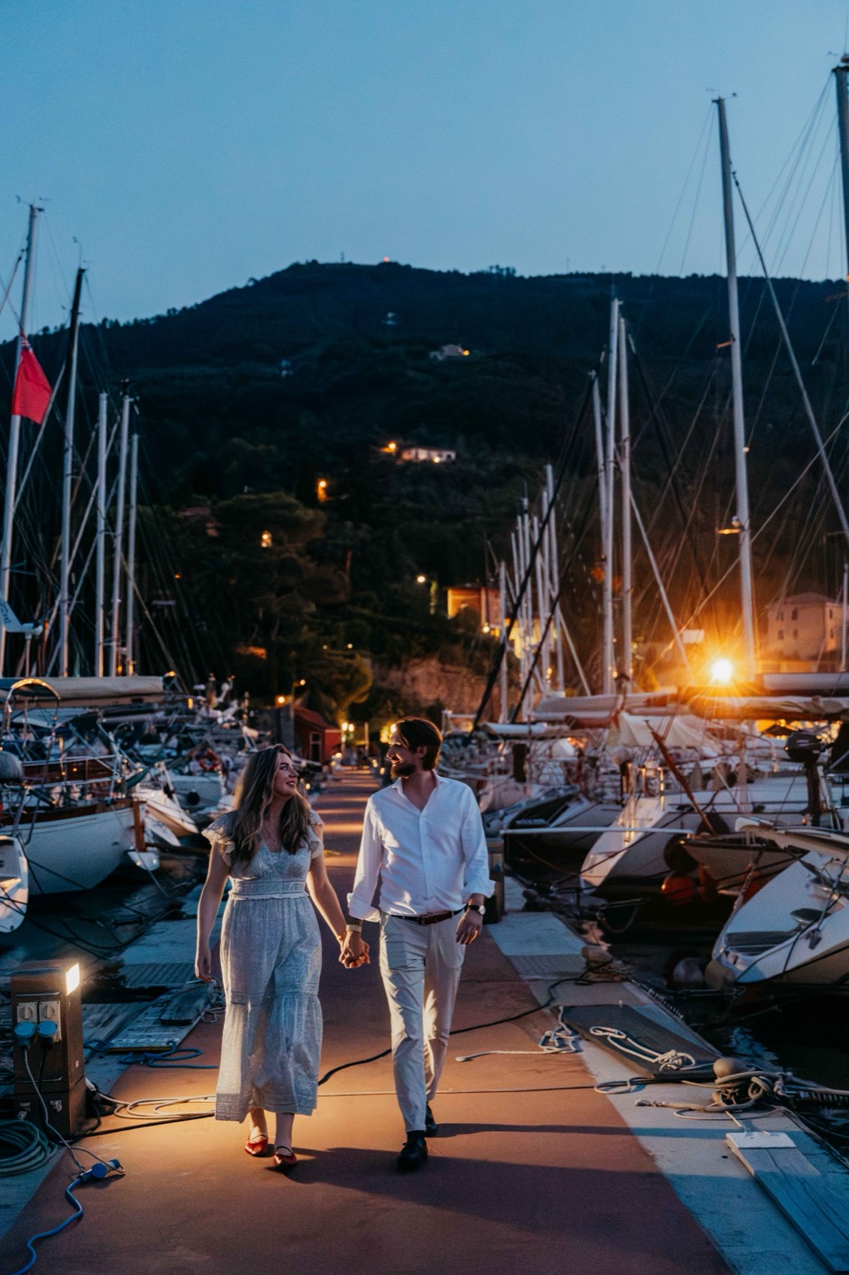 An evening walk along the marina, hand in hand